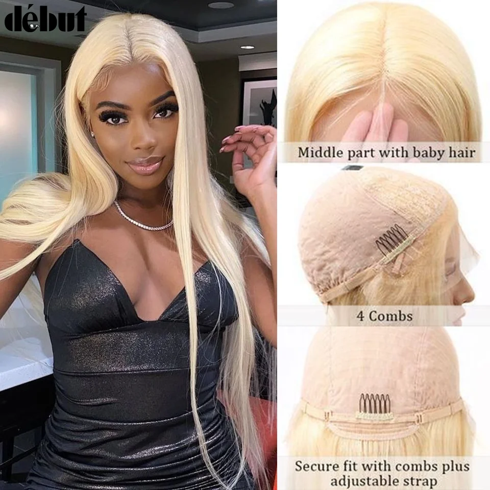 Debut Pre-Plucked Lace Front Human Hair Wigs Brazilian Remy Human Hair Wigs For Women TT1B/613 Ombre Blonde Lace Closure Wigs