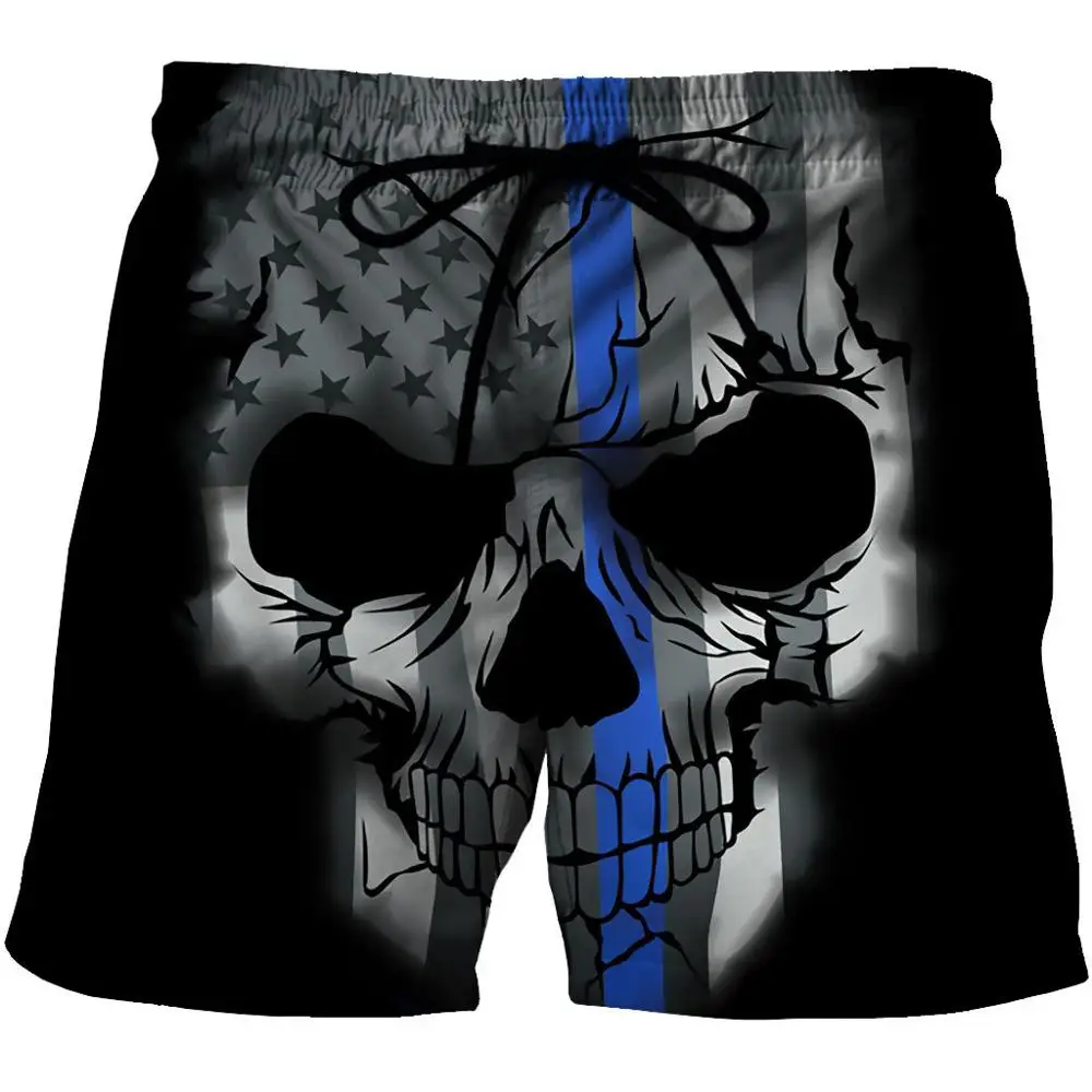 

Summer Men's Beach Shorts Skull 3D Print Loose Surf Board Shorts S-6XL Running Trunks Oversized Surfing Beachwear Baggy Swimwear