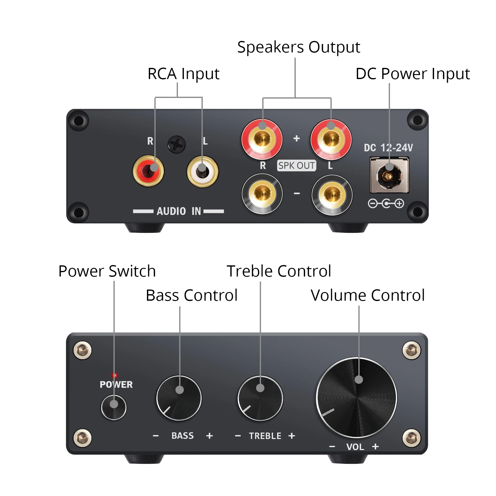 Digital Power Stereo Audio Amplifier 2 Channel HiFi Class D Integrated Amp RCA Analog Input with Bass and Treble Control 50W+50W