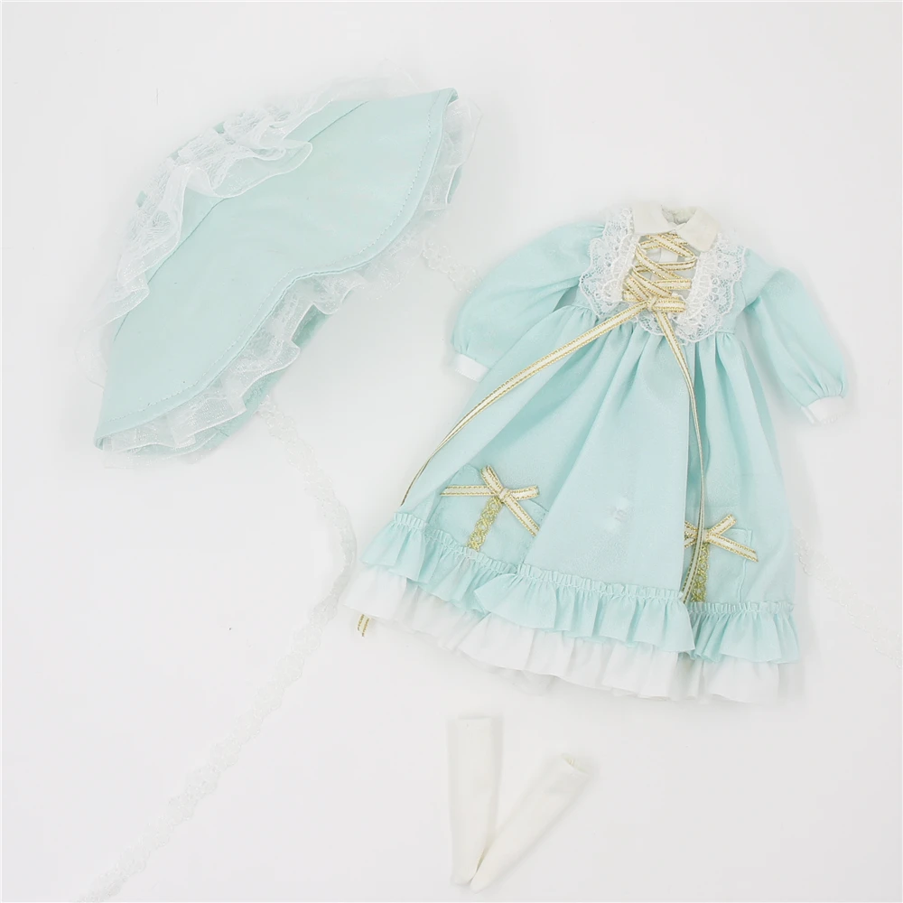 ICY DBS Blyth Doll Outfits Pale Pink Dress Pale Blue Dress Hat White Socks Doll Clothes Anime