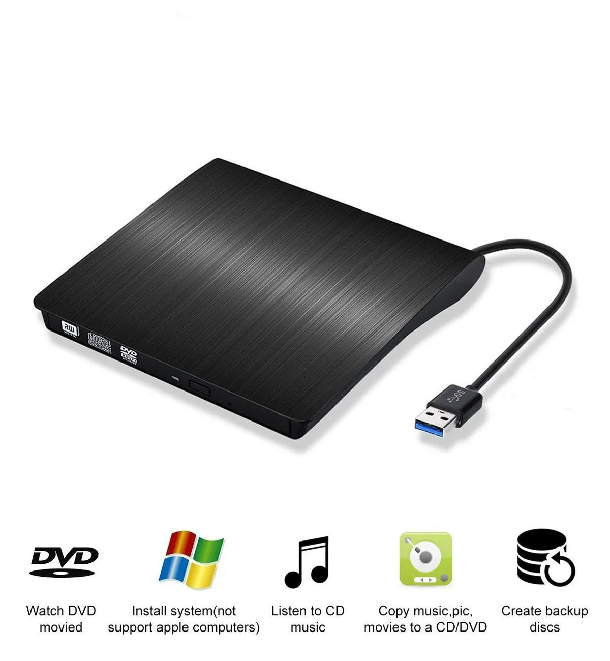 USB 3.0 Slim External DVD RW CD Writer Drive Burner Reader Player Optical Drives for Laptop PC Dvd Burner Dvd Portatil