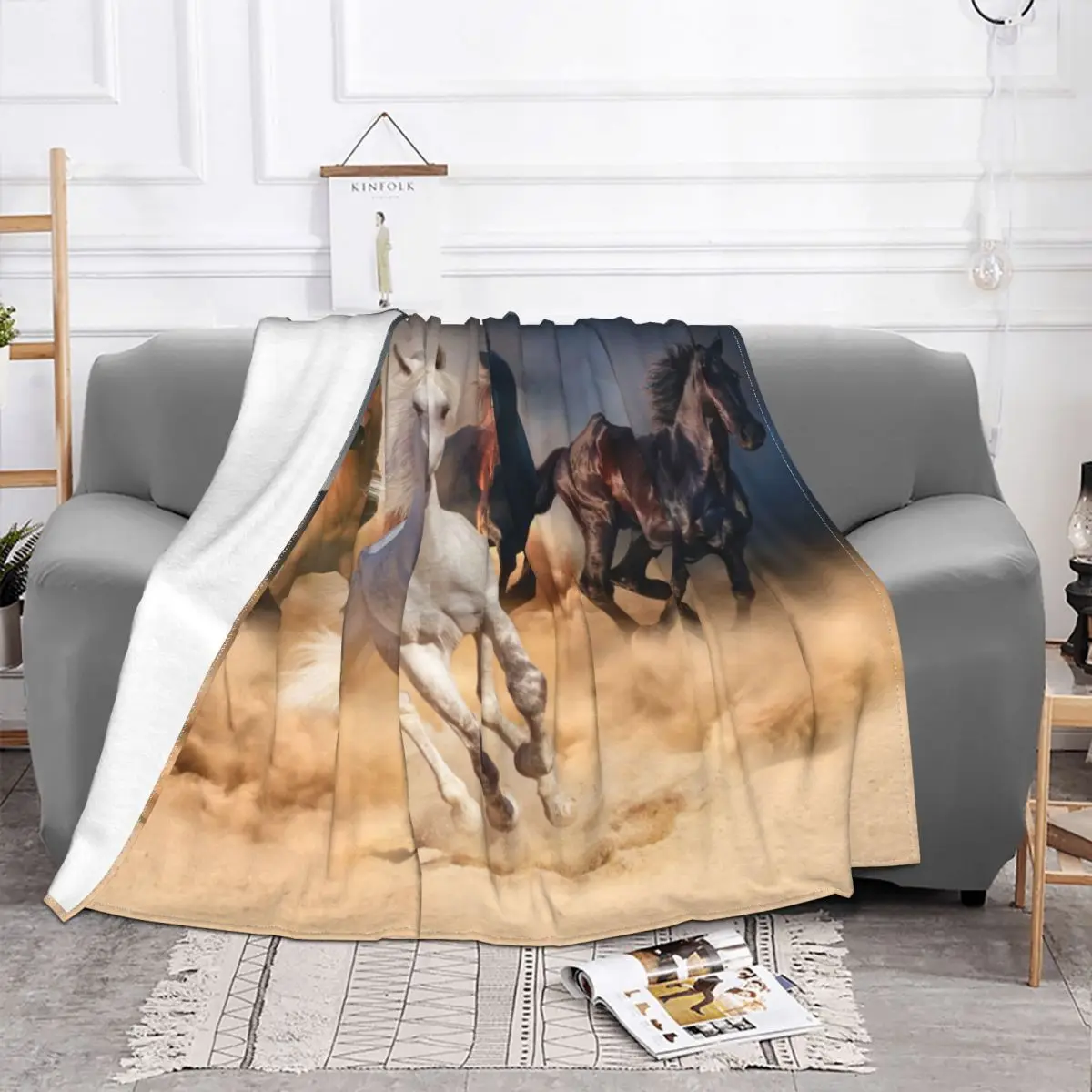 Horse Herd Running Flannel Throw Blankets Galloping Animal Lovers Blankets for Home Couch Warm Quilt