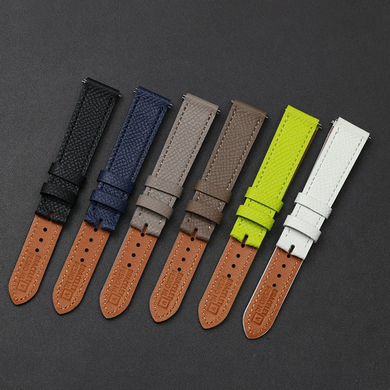 SAUPPO Watch Accessories 20mm Top Layer Leather Belt Suitable for Hermes H Hour HH1.510/501 Embossed Texture Watchbands