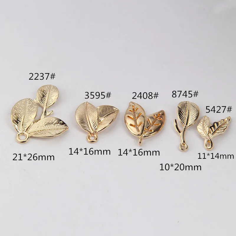 20Pcs/Lot KC Gold Copper Metal Leaf Charms Tree Leaves Pendant for DIY Handmade Bracelet Necklace Jewelry Making Accessories