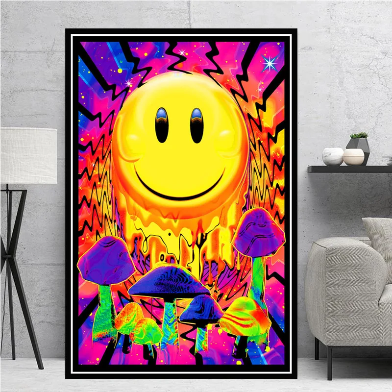 Art Oil Canvas Painting Hot Psychedelic Trippy Mushroom Magic Blacklight Poster Prints Wall Pictures Living Room Home Decoration