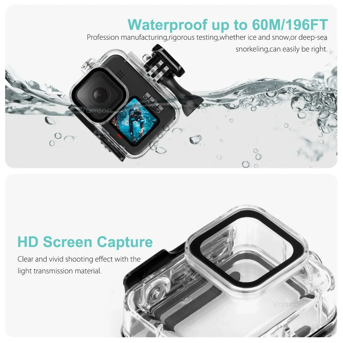 Vamson for Gopro Hero 12 11 Black Accessories Side Cover Waterproof Housing Case Tripod Mount Monopod for Go Pro Hero 12 11 10 9