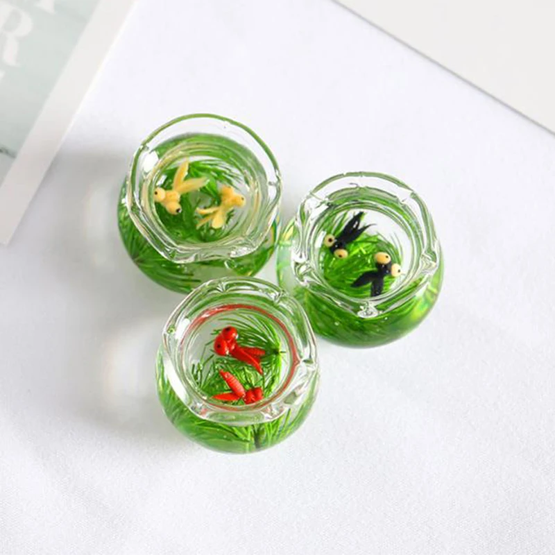 1/12 Lovely Dollhouse Miniature Glass Fish Tank Bowl Aquarium Doll House Home Ornaments Toys