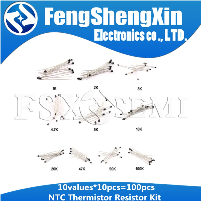 Kit de resistencia de Termistor NTC MF52, NTC-MF52AT 1K, 2K, 3K, 100K, 5K, 10K, 20K, 47K, 50K, 4,7 K, ± 100, 3950B, 5% K, 10 valores * 10 Uds. =