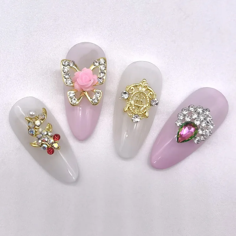 10pcs/package Manicure decorations 3D Bee Mickey Gold Fish Fairy Variety Shiny Rhinestone Gem Design Nail decoration accessories