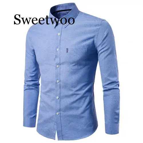 Spring Long Sleeve Formal Shirt For Men Solid Slim Basic Turn-down Collar Business Dress Shirts