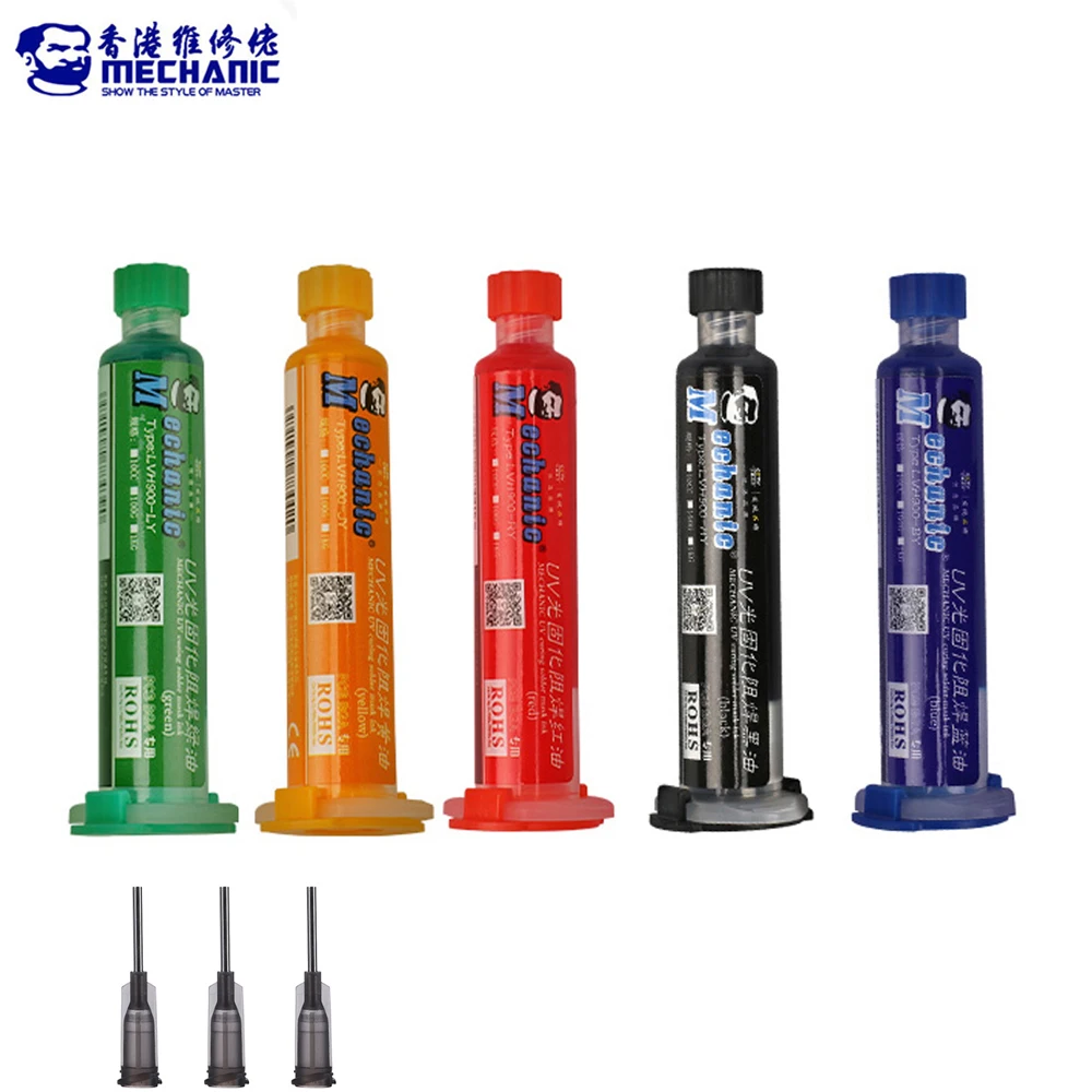 MECHANIC-Máscara de Soldadura BGA PCB, luz UV, curado, tinta negra/azul/verde/rojo/amarillo, pintura de aceite para soldadura, previene el arco Corrosivo