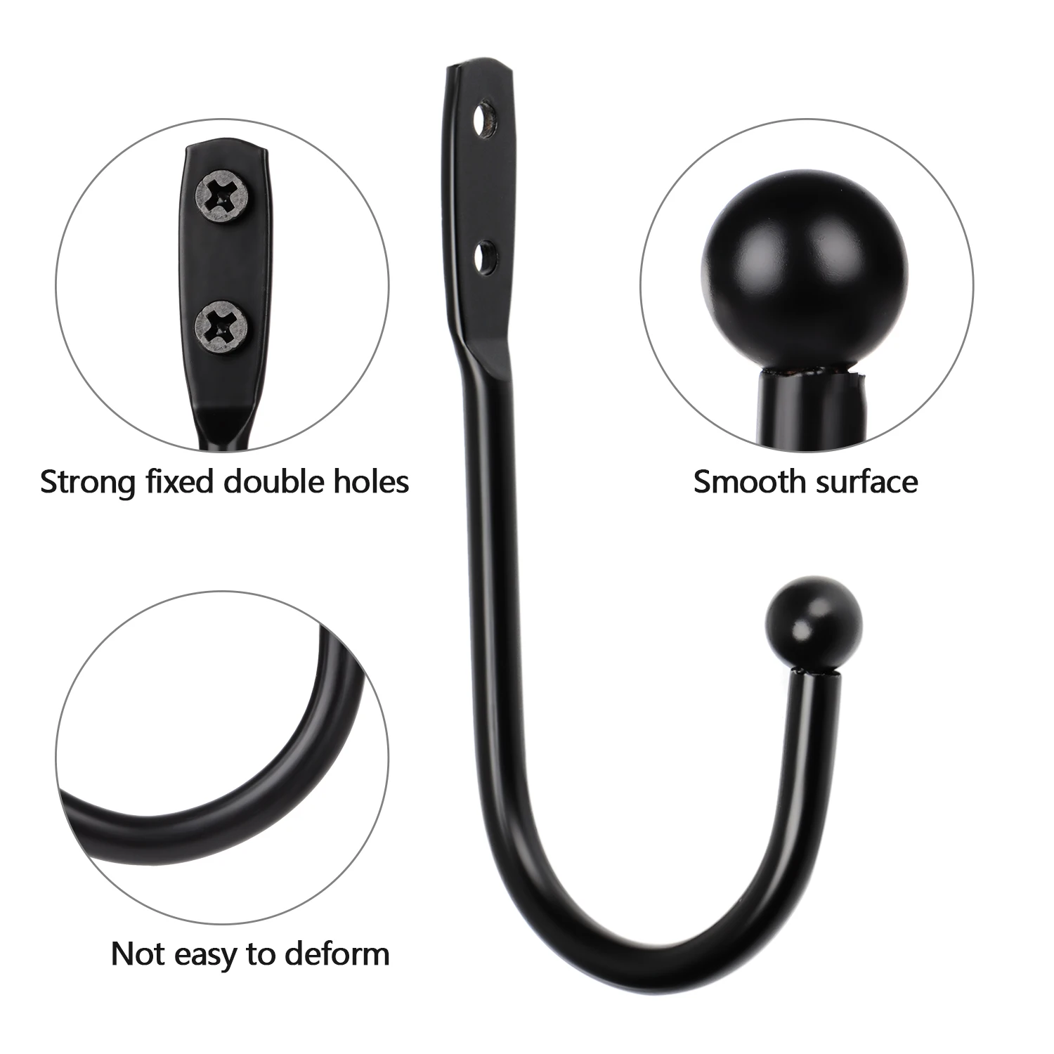 2Pcs/Set Black Retro Iron Curtain Holdback Wall Hanger Mounted Metal Hooks U Shaped Curtain Loop Holder Wall Tie Back With Screw