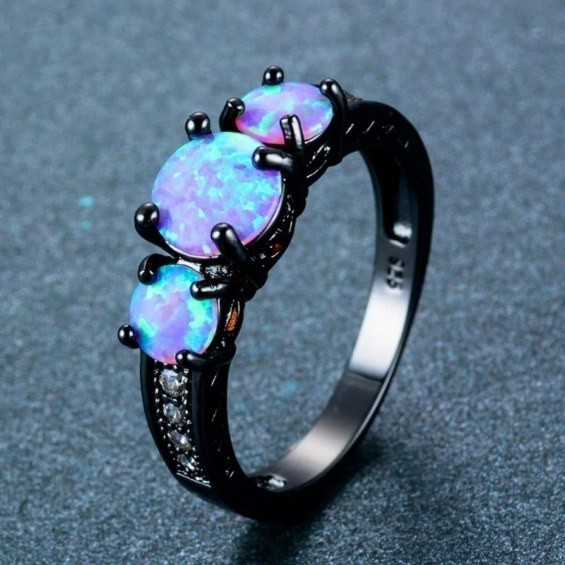 Fashion Black Gold Color Imitation Blue Fire Opal Ring For Women Wedding Band Engagement Ring Women Party Jewelry Drop Shipping