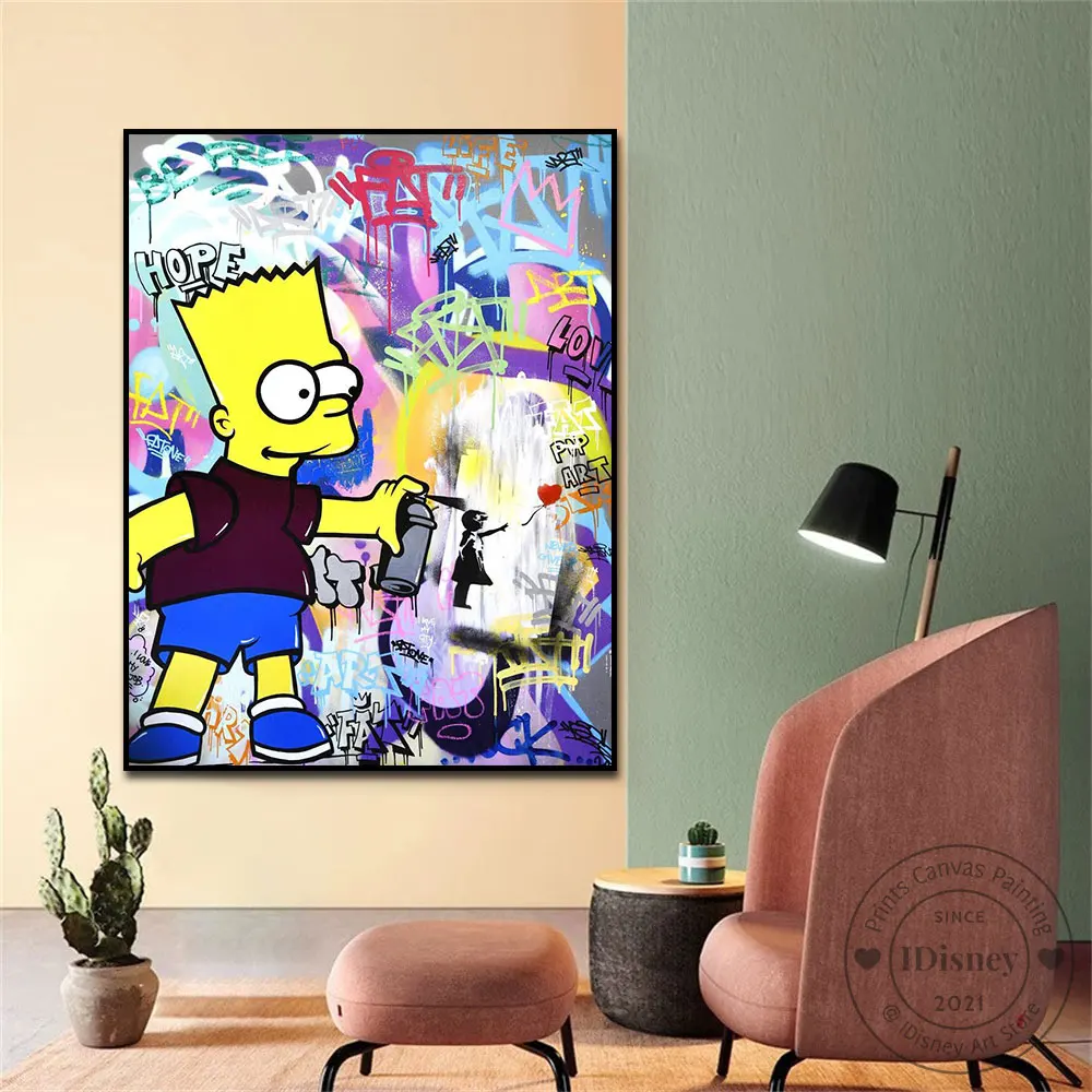 Disney Cartoon Simpsons Bart Graffiti Poster Prints Canvas Painting Wall Art Pictures For Kids Gift Living Room Home Wall Decor