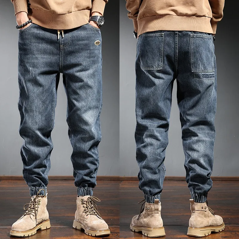 2022 New Men Blue Jeans Baggy Harem Pants Plus Size Jean Mens Streetwear Casual Elastic Waist Denim Trousers