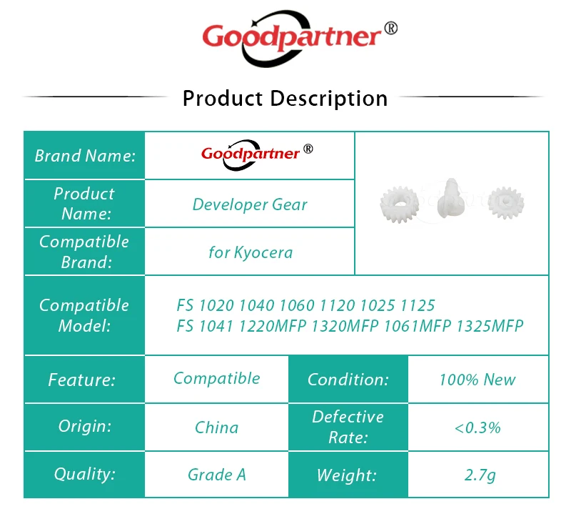 5X Developer Gear dla Kyocera FS 1020 1025 1120 1125 1220 1320 1325 MFP 1040 1041 1060 1061 DN FS1120 FS1020 FS1125 FS1025