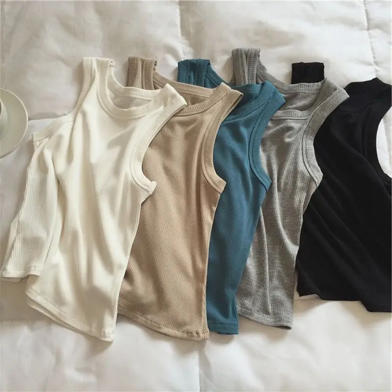 94% Cotton Women Tank Top Ribbed Sports Gym Tops Fashion Singlet Casual Sleeveless T-shirt  Close Fitting Camisole Vest M30284