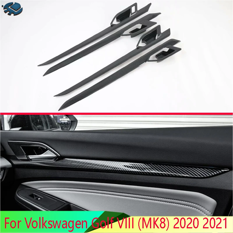 

For Volkswagen Golf VIII (MK8) 2020 2021 Carbon Fiber Style Car Inside Door Garnish Body Trim Accent Molding Cover Bezel Styling