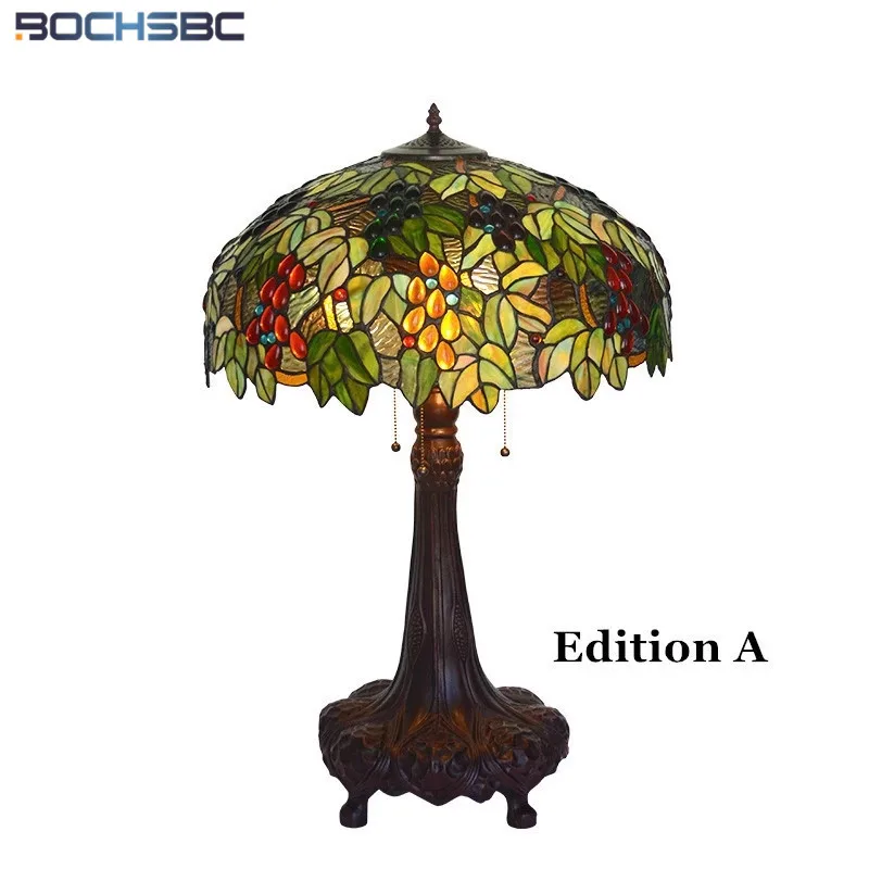 BOCHSBC Tiffany Art Lamp High Quality Stained Glass Grape Shade Table Lamp Living Room Bedside Bar Light Fixtrues