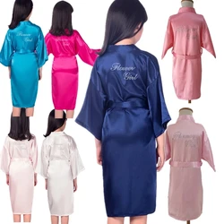 Wholesale Link Flower Girl Rhinestones Children Girl Satin Silk Kimono Robe Bathrobe Kids Sleepwear for Wedding Spa Party D36