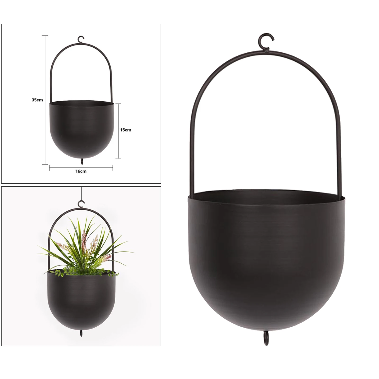 Metal Hanging Planter Swing Flower Pot Plant Holder with Hook for Small Succulent Decoration Balcony Living Room