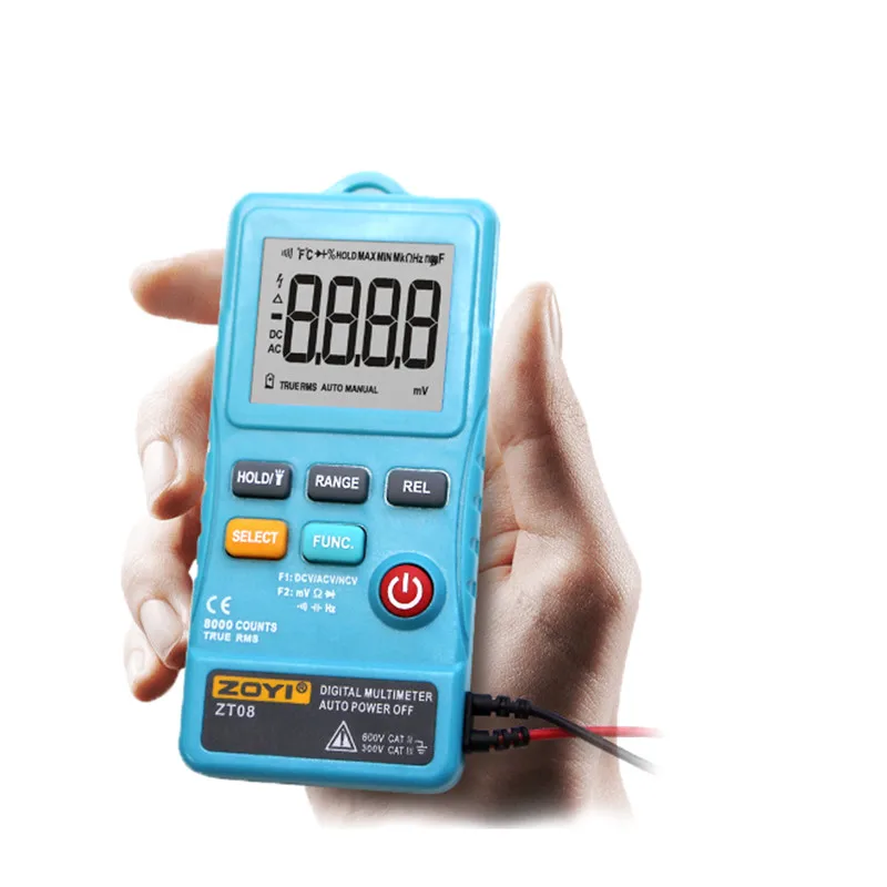 ZOYI ZT08 Digital Multimeter True-RMS Tester Meter 8000 Counts AC/DC Voltmeter Ohm Voltage Transistor Testers Auto Multimetro