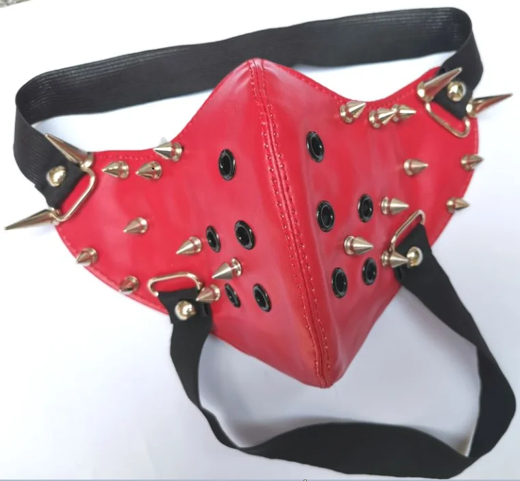Bar stage performance punk PU leather red spike mask riding locomotive tipper hip hop  mask