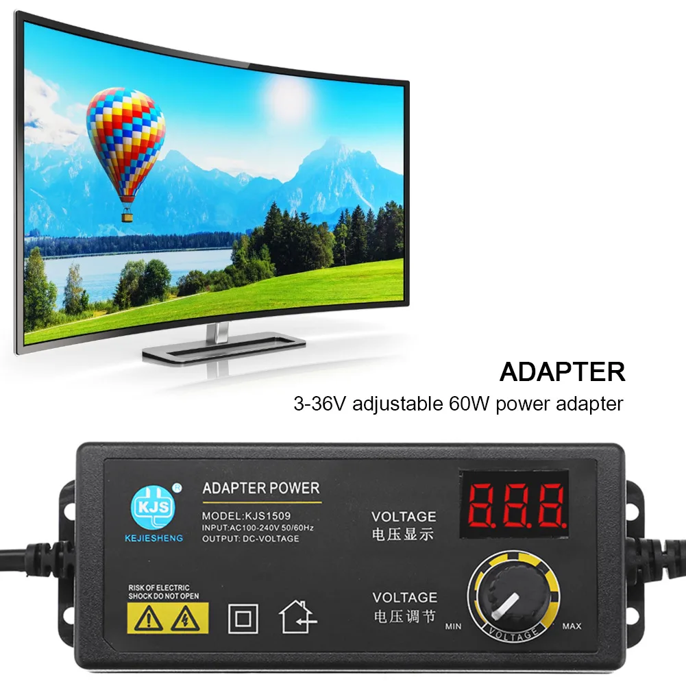 3-36V 60W Power Adapter Adjustable Voltage with Display Screen Voltage Regulation Power Supply Adatpor for Game Player