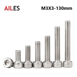 M3 A2-70 304 Stainless Steel Allen Hexagon Hex Socket Cap Head Screws Bolt DIN912 M3x3 4 5 10 12 30 35 40 45 50100 110 120 130mm