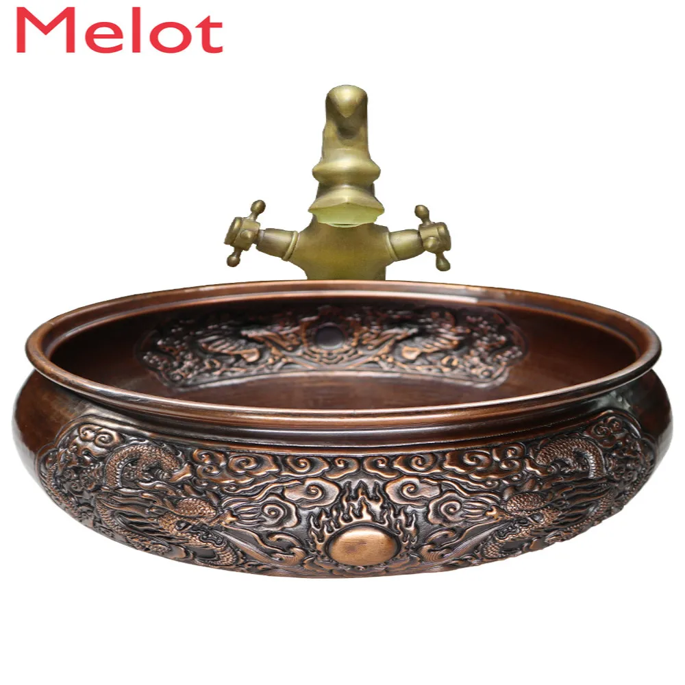 

Platform Basin Pure Copper Retro Platform Basin Thickened Art Basin Bathroom Wash Basin Single Hole Wash Basin for Water