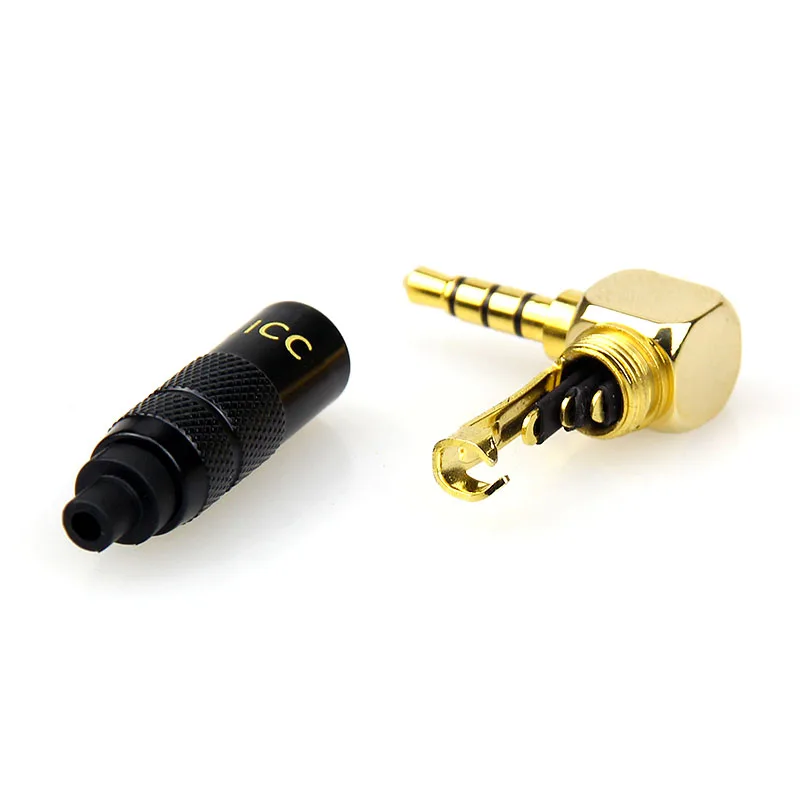 Pure Copper 3.5mm Welding Headphone Plug 4 / 3 Sections Bend 90 Degree Right Angle 3.5 Dual-channel Audio Welding Head