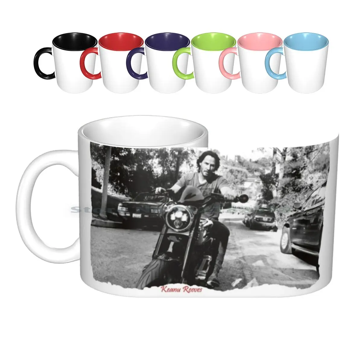 Keanu Reeves On Bike – Black And White ( Acci ) Ceramic Mugs Coffee Cups Milk Tea Mug Keanu Reeves Black White Bike Motorbike