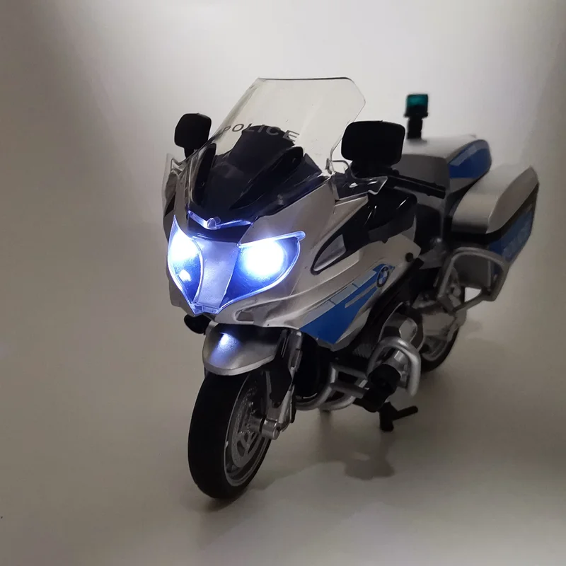 Réplique du modèle de moto moulé sous pression par la Police, reproduction du jouet avec son et lumière, cadeau d\'anniversaire, de noël, Collection