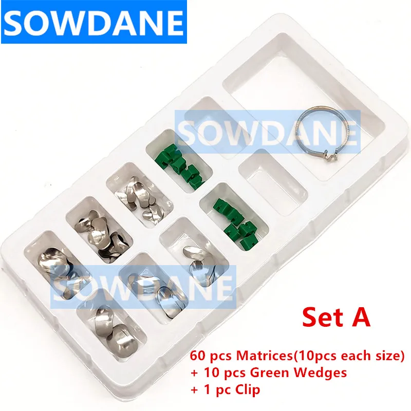 60Pcs/Set Dental Orthodontic Sectional Contoured Matrice Matrix Ring Delta Wedge Dental Matrices Spring Clip Dentist Ortho Tool