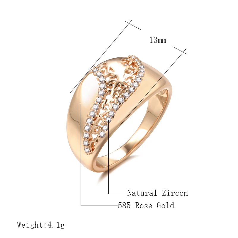 SYOUJYO Luxury Ethnic 585 Rose Gold Color Rings For Women Shiny Natural Zircon Easy Matching Weaving Patterned Queen Crown Ring