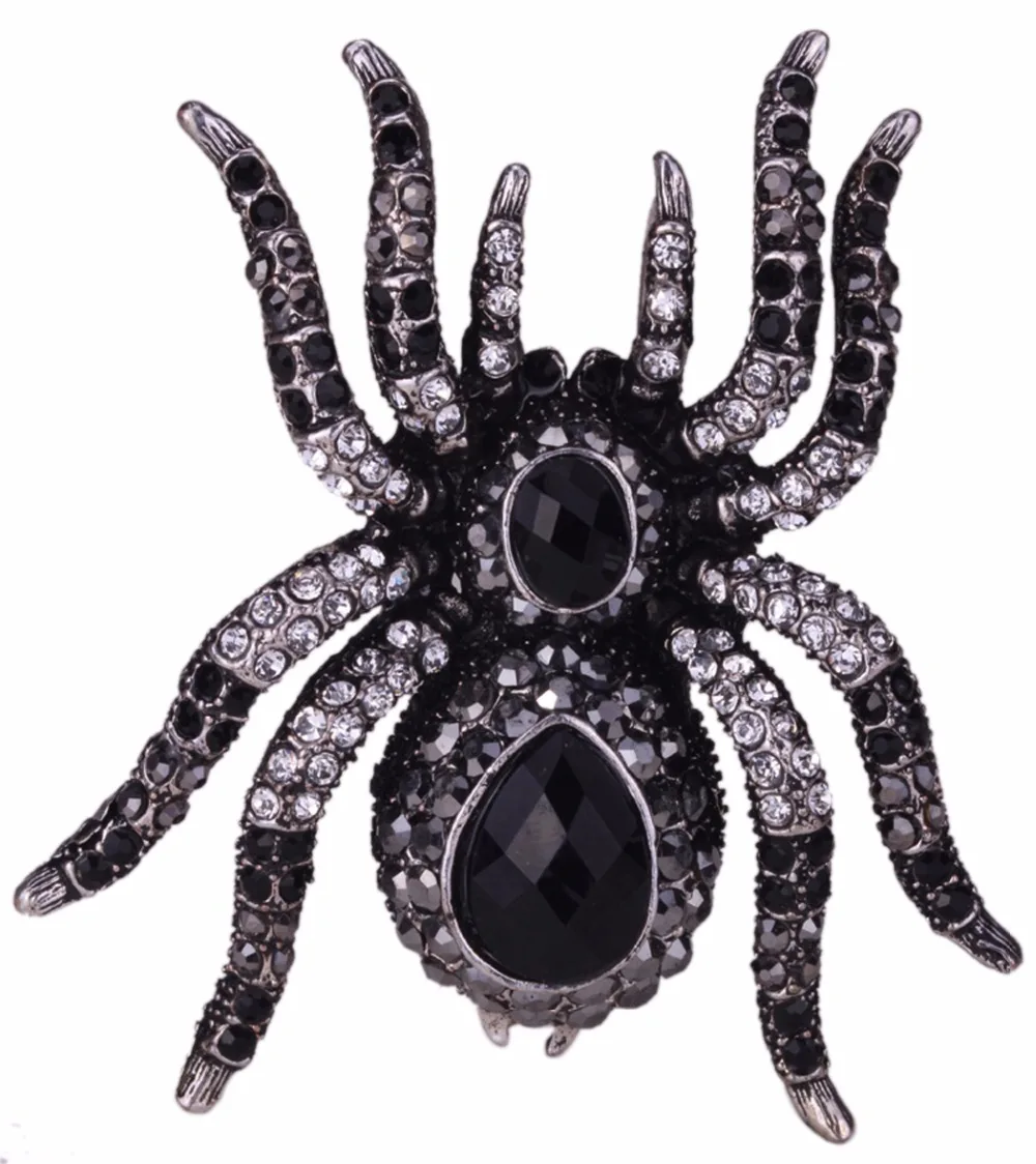 YACQ Spider Stretch Ring Scarf Clasp Halloween Party Jewelry Gifts Antique Black Dropshipping