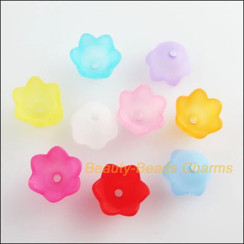 120 New Acrylic Charms Plastic Horn Flower Spacer Beads End Caps Mixed 7x9mm