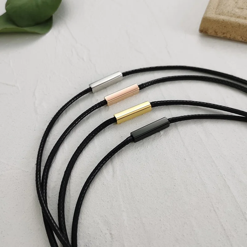 Vnox Simple Black Rope Chain Necklaces for Men Women, Anti Allergy Stainless Steel Clasp Collar Accessory, Length 55cm