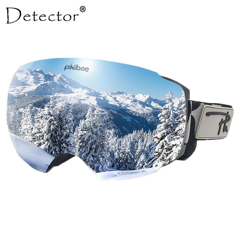 Detector Magnetic Ski Goggles Double Layers UV400 Anti-fog Ski Mask Glasses Snowmobile Skiing Men Women Snow Snowboard Goggles