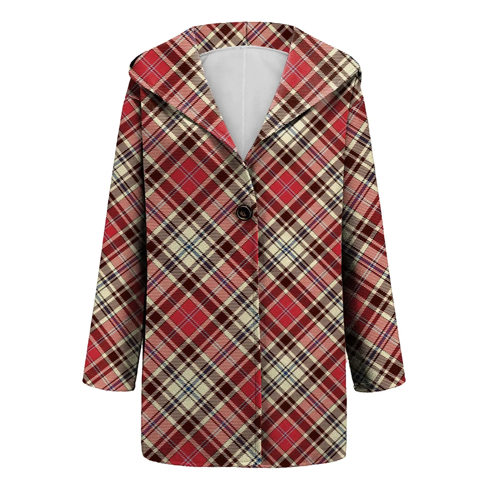 Plaid Winter Hooded Blend Wool Coat Womens Winter Long Sleeve Trench Jacket Ladies Warm Slim Long Retro Overcoat Outwear Female