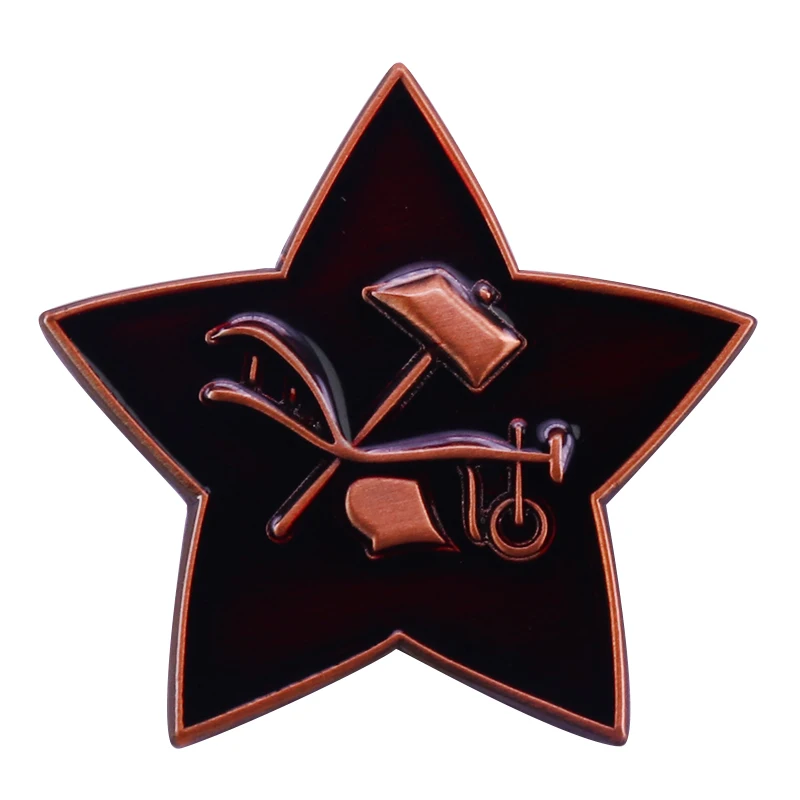 Russian Cap Badge RKKA Soviet Red Army 1918 Enamel Pins Star Hammer Plough Hat Military Brooch