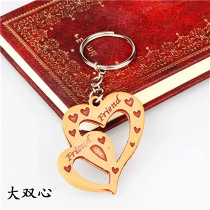 

Heart with heart friend love Pendant 100pcs keychain hanger 25mm keyrings wood gift pendant keyring Diy