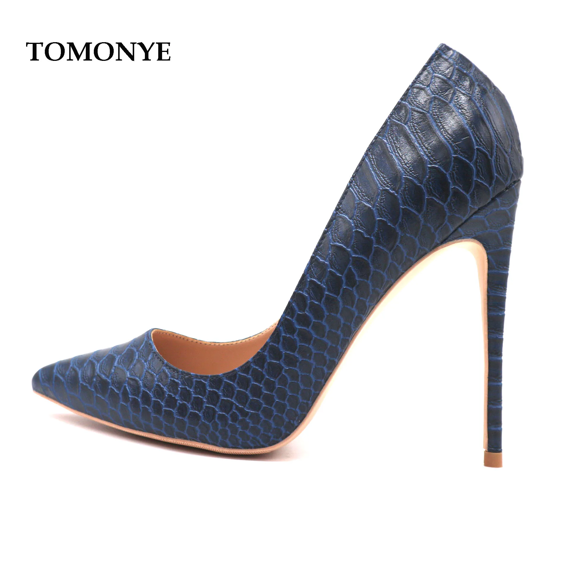 

Brand designer navy blue matte python snake pointed toe women lady shoes 12cm 4inches high heel shoes pump on sale