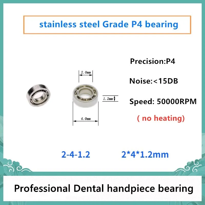 10pcs Dental handpiece bearing 2*4*1.2mm 440C stainless steel bearings 2x4x1.2 mm 50000rpm no heating