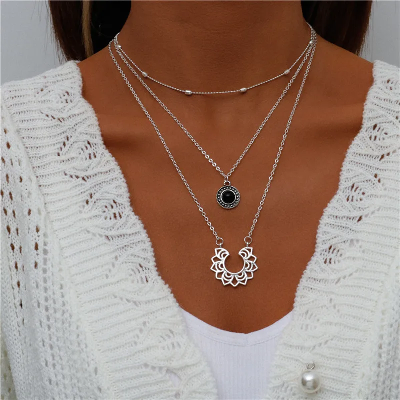 Tenande Bohemian Mehrschichtige Halskette für Frauen Vintage Wassertropfen Münze Stern Mond Anhänger Halskette Geometrisches Collier Collares – Detail 26