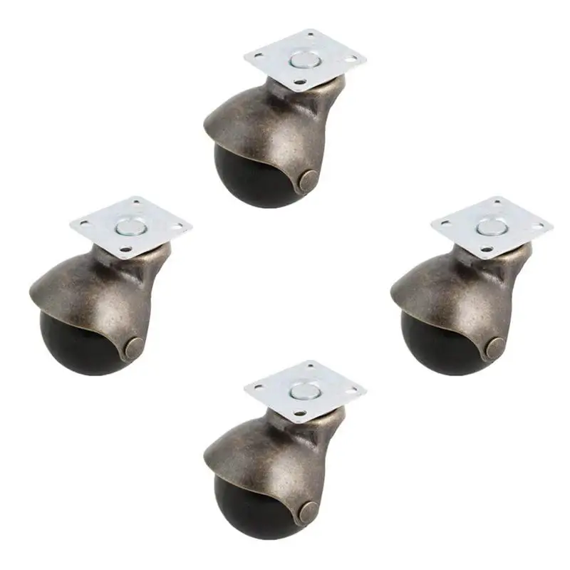 

[4 Pack] Swivel Top Plate Hooded Ball Caster Wheels, Antique Bronze (1.5-inch No Brake) Retail