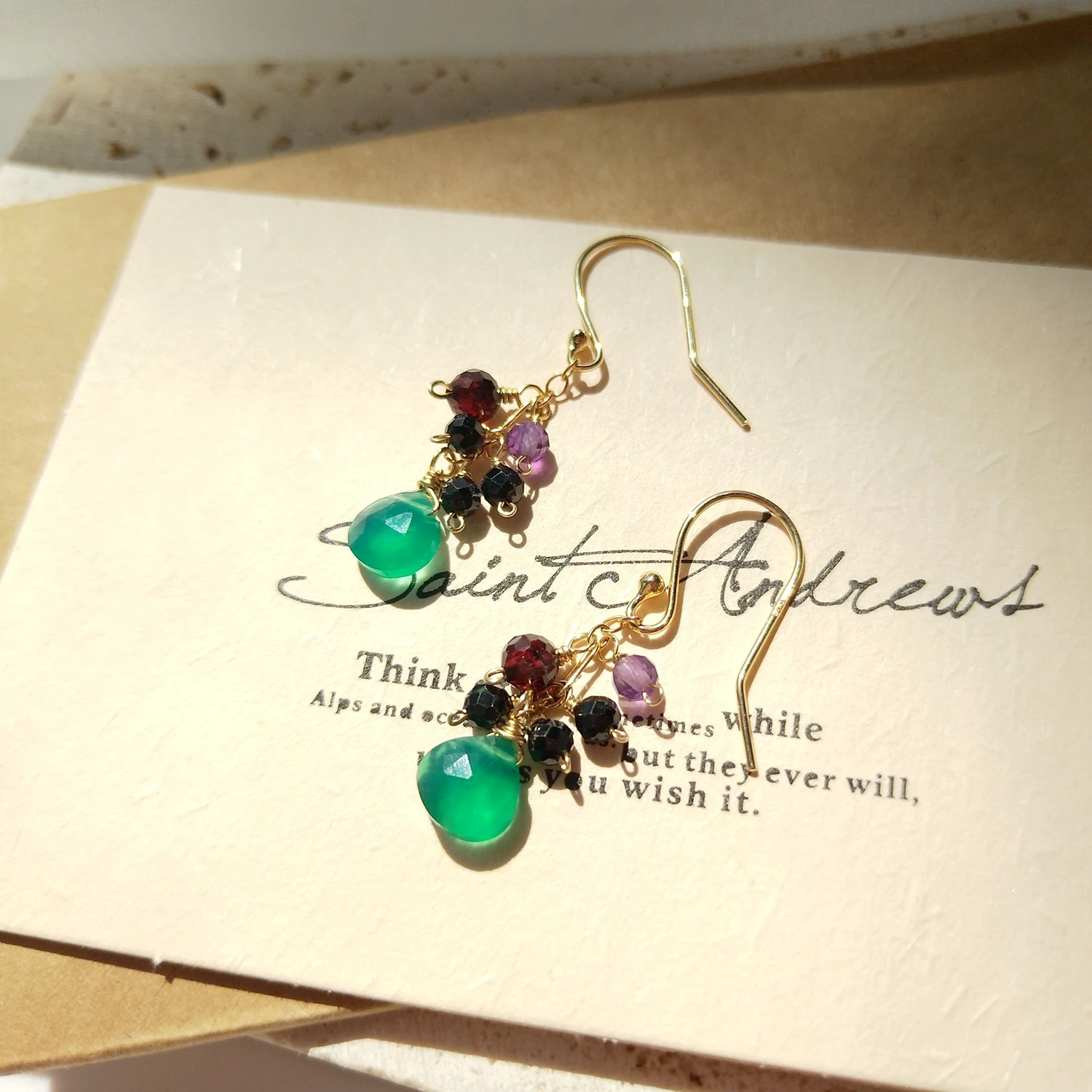 Lii Ji Natural Spinel Garnet Amethyst Green Onyx 925 Sterling Silver Handmade Drop Earrings Delicate Jewelry For Women Gift