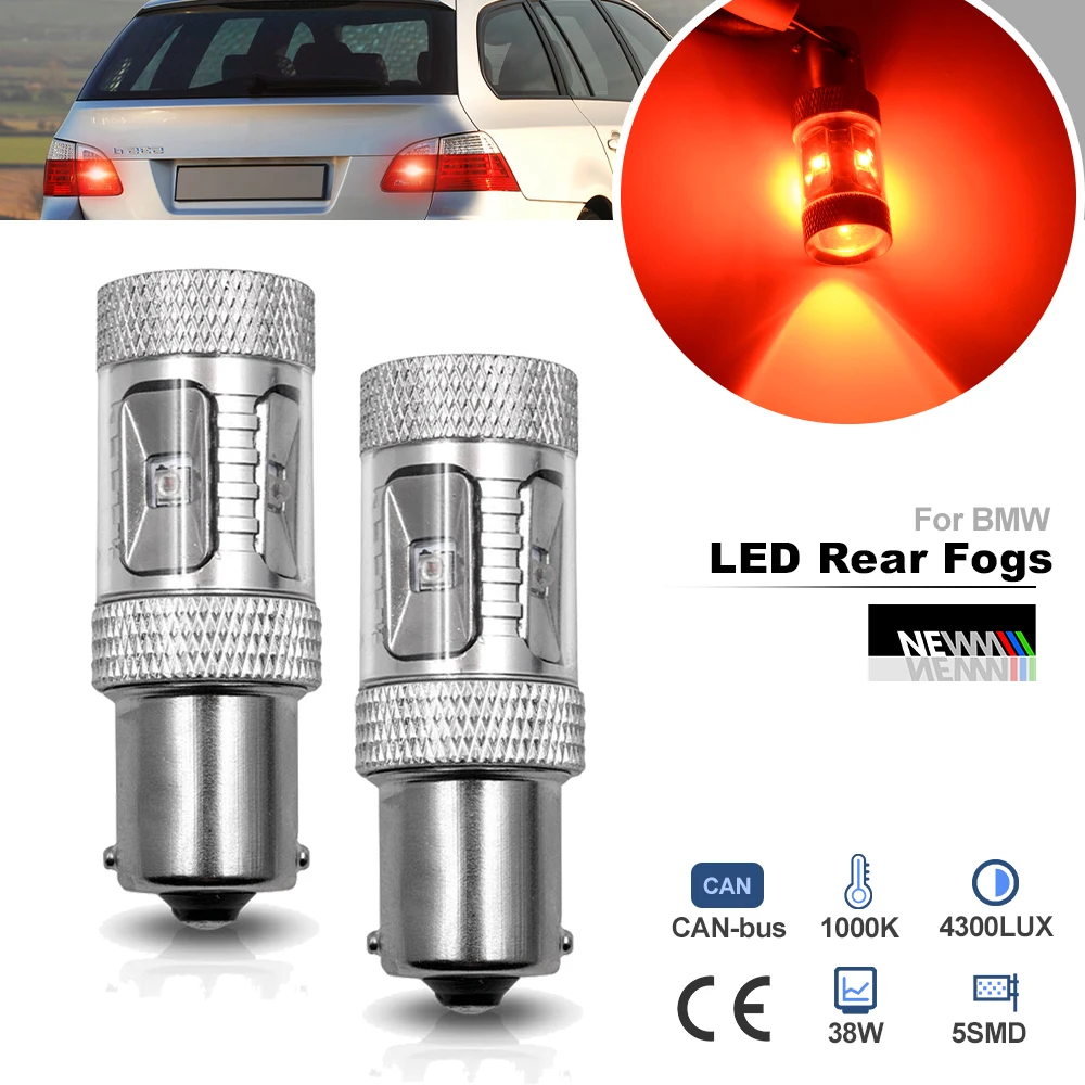 

For BMW 5 Series E60 2003-2010 E61 Touring 2004 BA15S 1156 P21W Red LED Rear Fog Light Bulbs Canbus Bimmer Backup Driving Lamp