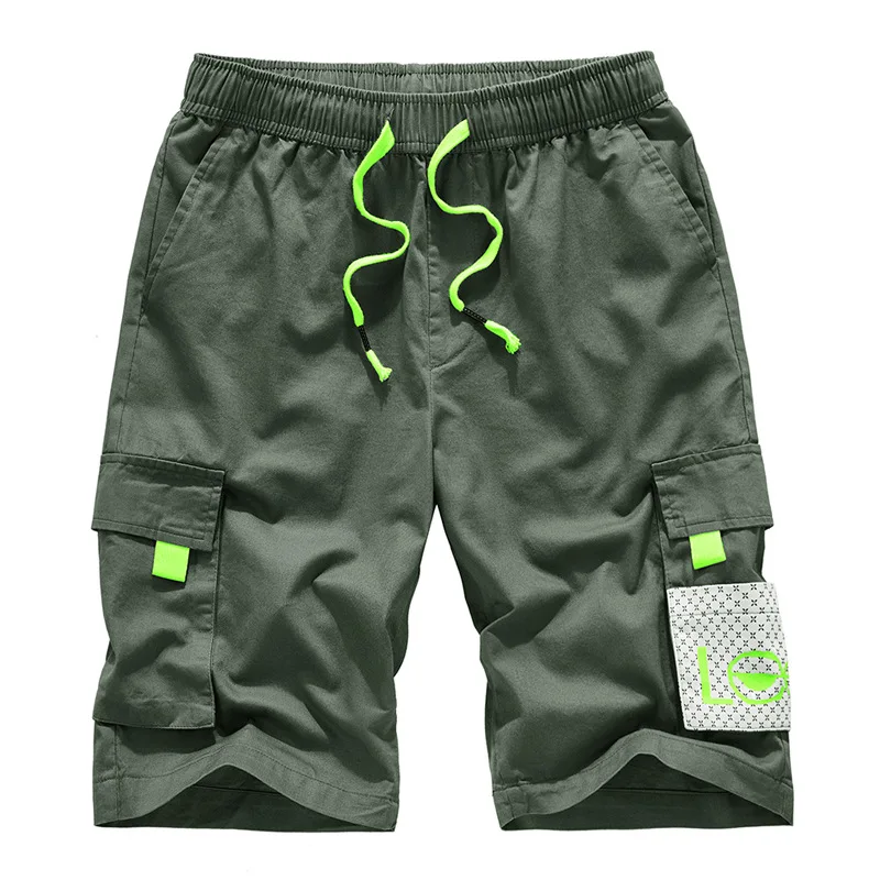 

Cargo Casual Shorts Solid Cotton Drawstring Knee Length Mens Shorts With Many Pockets 2020 Summer Shorts For Men