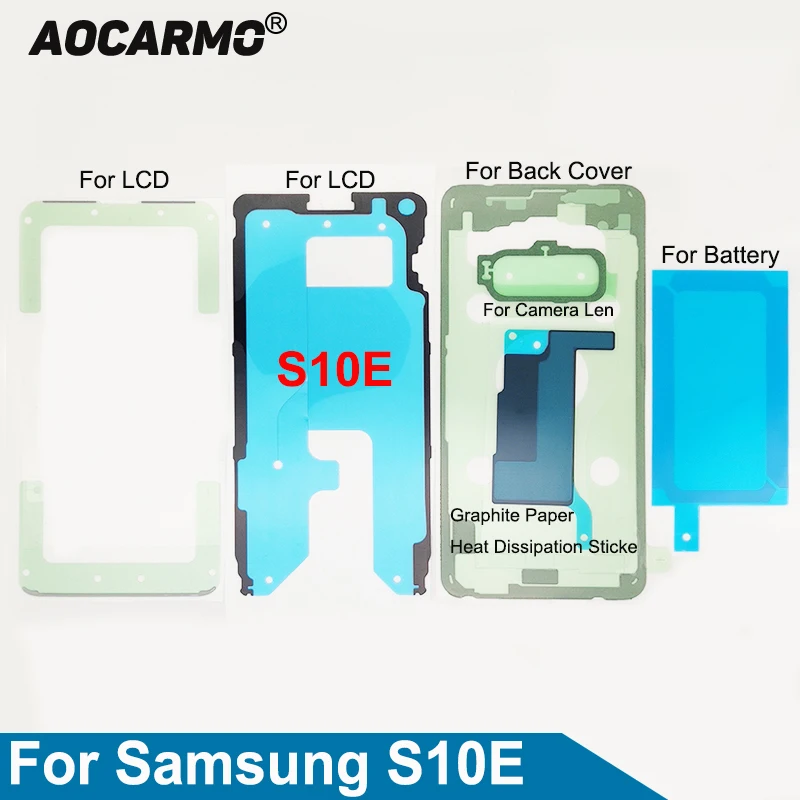 Aocarmo do Samsung Galaxy S10E SM-G9700 pełny zestaw taśma klejąca ekran LCD powrót pokrywa baterii rama obiektyw aparatu naklejki klej